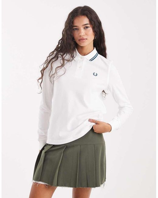 Fred Perry Poloshirt Met Lange Mouwen En Contrastrandje in het White