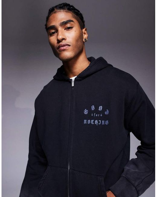 Felpa Con Cappuccio Oversize Nera Con Zip Ed Effetto Spray di Good For Nothing in Blue da Uomo