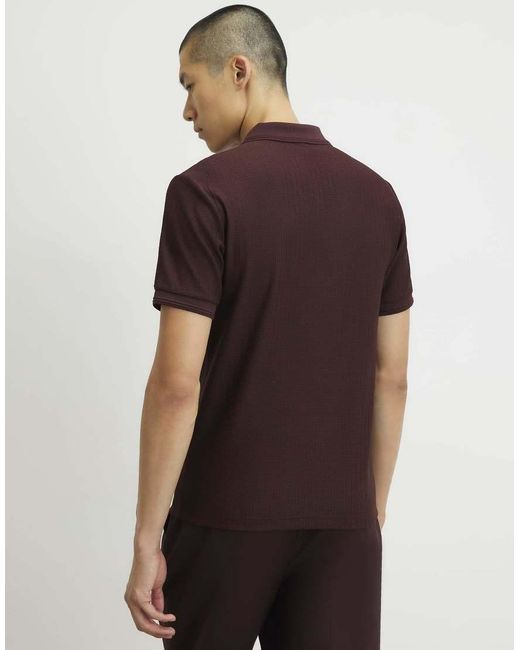 River Island Brown Muscle Fit Cotton Textured Polo Shirt for men