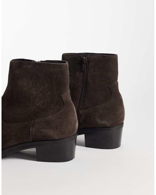 ASOS Brown Cuban Heeled Boots With Western Detailing for men
