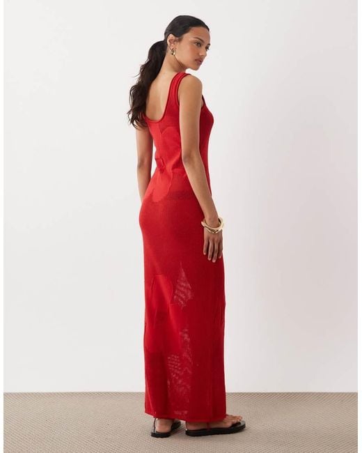 ASOS Red Fine Knit Floral Maxi Dress