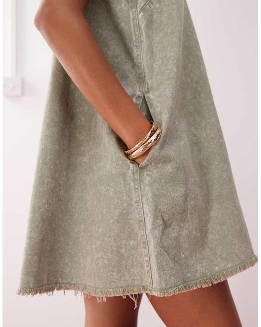 Monki Green Sleeveless A Line Mini Dress With Frayed Edge