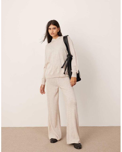 ASOS Premium Cashmere Blend Knit Hooded Jumper Co-ord in Natural