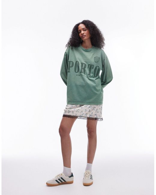 TOPSHOP Green – langärmliges, sportliches skater-shirt