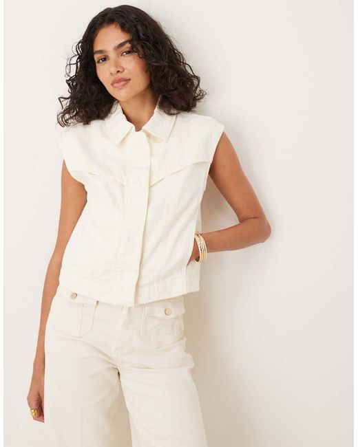 Mango White Boxy Fit Western Sleeveless Conceiled Button Up Waistcoat