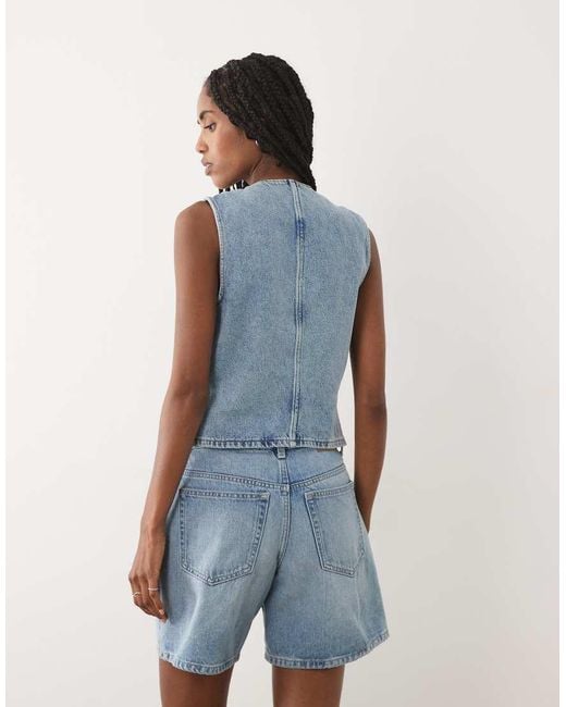Mango Blue Bimba 100% Cotton Waistcoat Co-Ord
