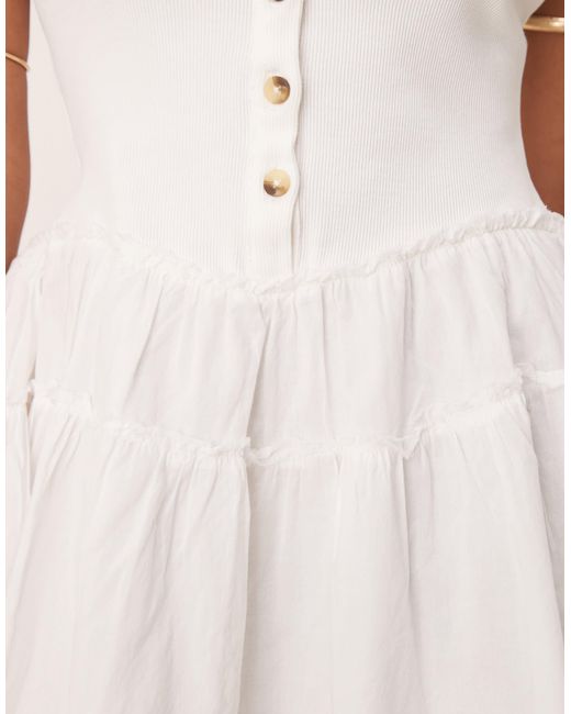 ASOS Pink Scoop Button Ribbed Bodice With Poplin Skirt Mini