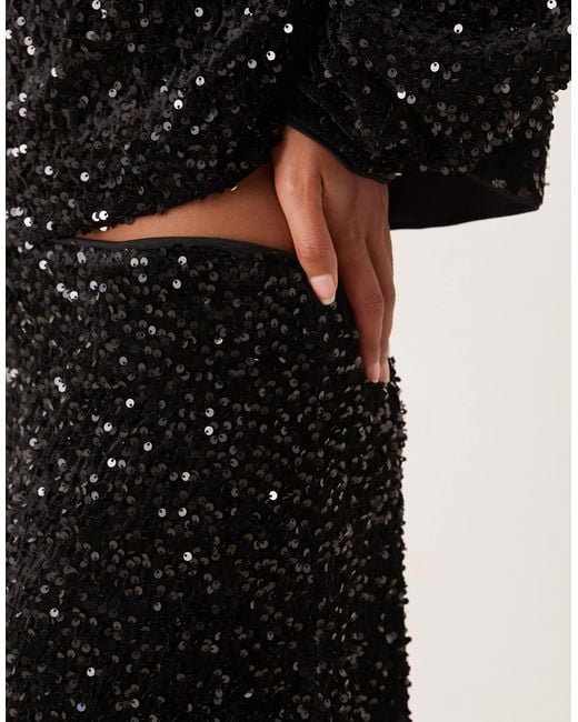 ASOS Black Velvet Sequin Wrap Midi Skirt Set