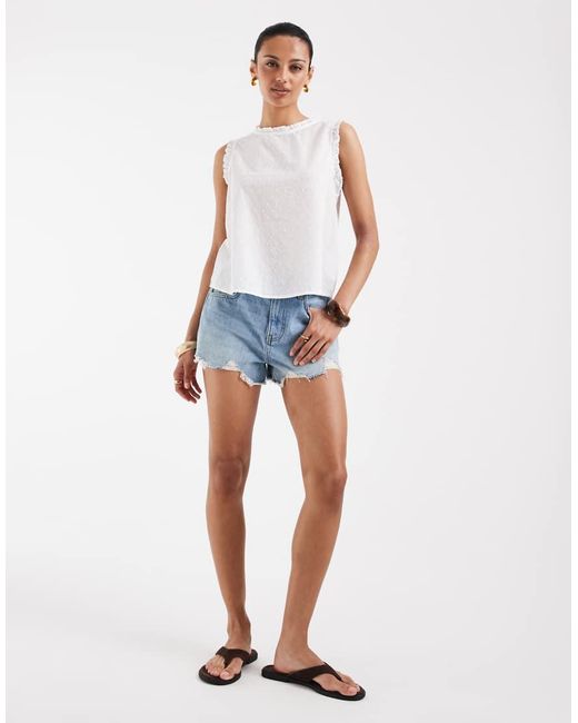 Vero Moda White Dobby Texture Ruffle Trim Sleeveless Top