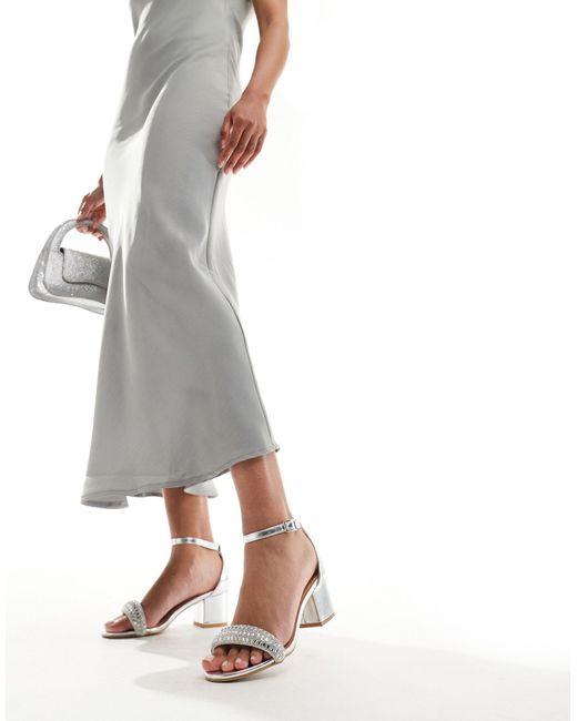 Truffle Collection Gray Block Heel Embellished Strap Sandals