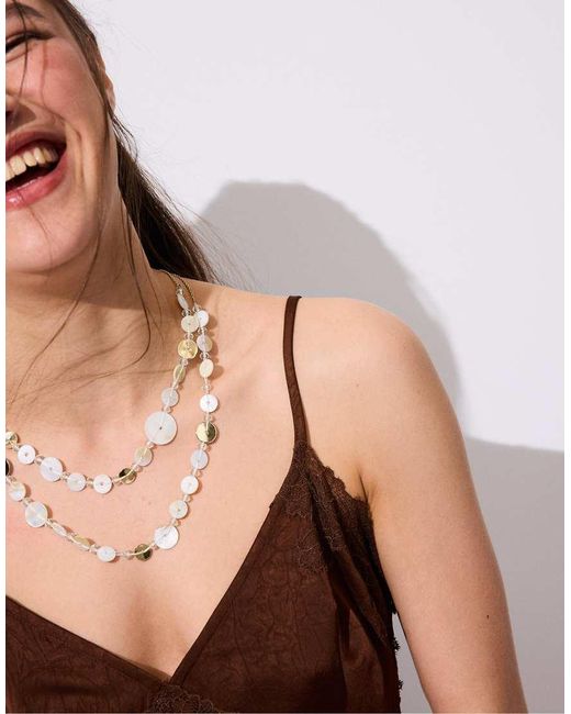 Stradivarius Natural Long Button Necklace