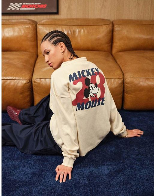 ASOS White Disney Racing Boxy Long Sleeve T-shirt With Mickey Print