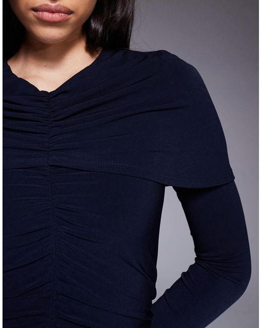 DASKA Blue Slinky Ruched Cape Detail Maxi Dress
