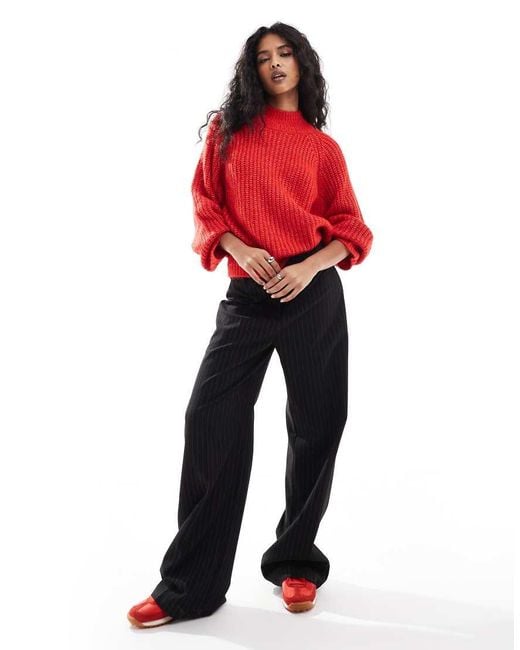 Jersey Agridulce Con Cuello Alto Y Mangas Anchas De -Rosa Pieces de color Red