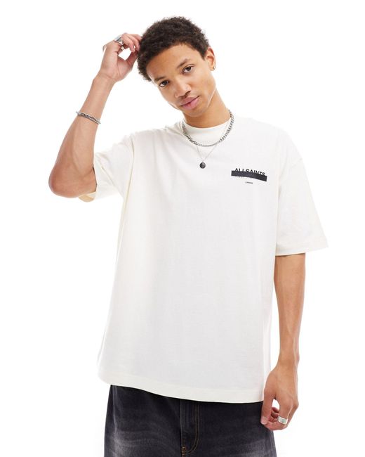 AllSaints White Redact Oversized Embroidered Logo T-shirt for men