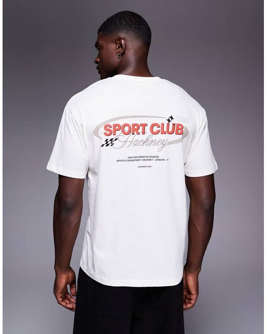 T-Shirt Oversize Crema Con Stampa "Sports Club" di ADPT in White da Uomo