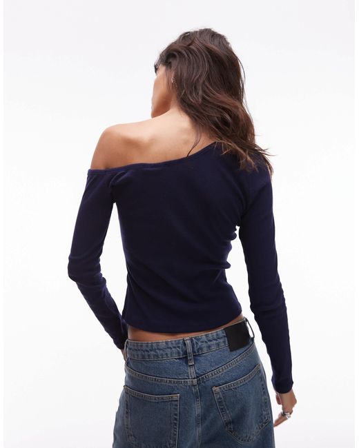 ASOS Blue Sheer Asymmetric Second Skin Top