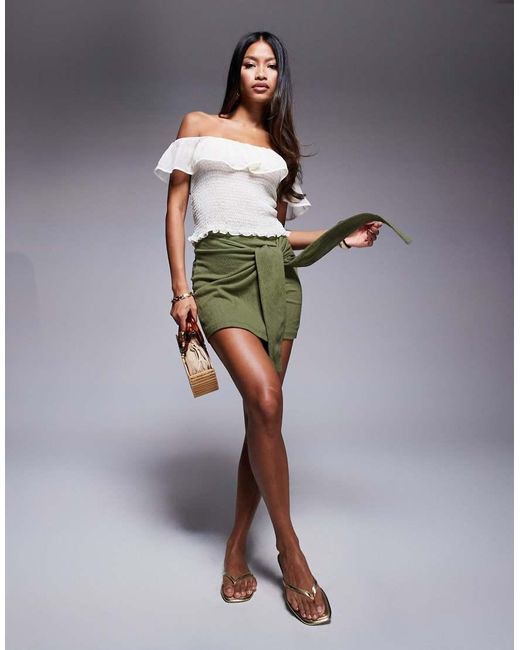 ASOS Green Crinkle Tie Side Mini Skirt