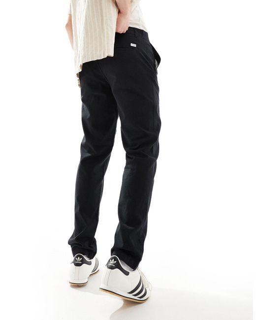 Pantalon chino en lin mélangé Jack & Jones pour homme en coloris Black