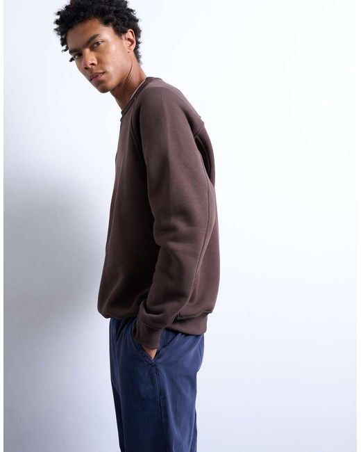Topman Brown Heavyweight Raglan Sweatshirt With Raw Seam for men