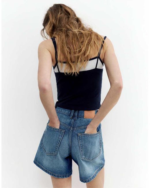 Pull&Bear Blue Mid-waist Denim Bermuda Shorts