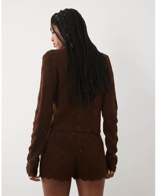 Miss Selfridge Brown Crochet Knitted Shorts Co-ord