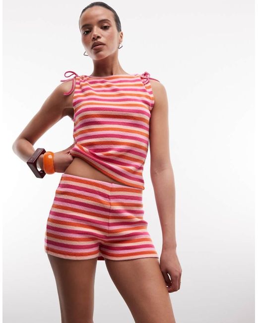 Reclaimed Vintage Red Striped Terrycloth Micro Shorts