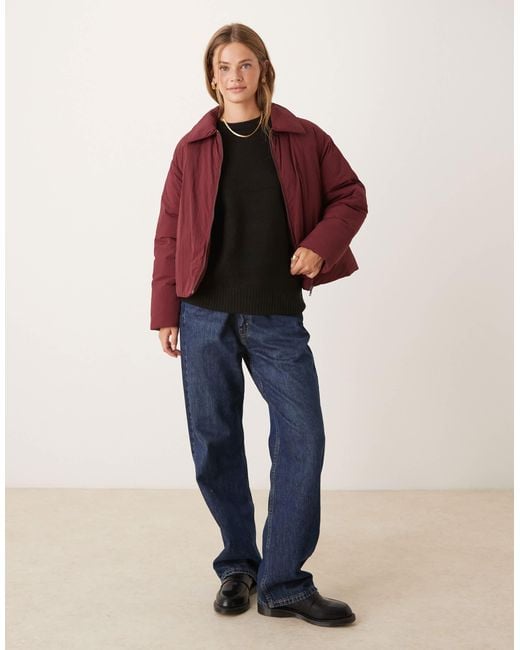 ASOS Red Puffer Jacket With Top Collar