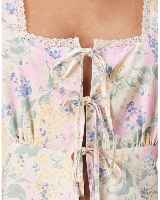 Y.A.S Natural Lace Trim Tie Front Satin Cami Top Co-ord