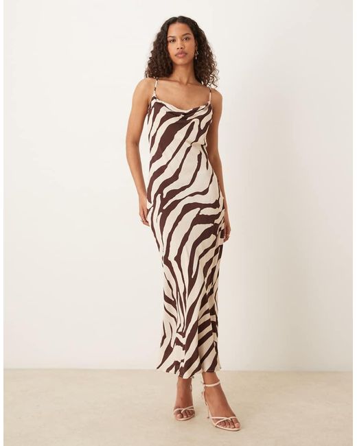 Vestido Lencero Con Estampado De Cebra De Chifón De Mango de color Natural