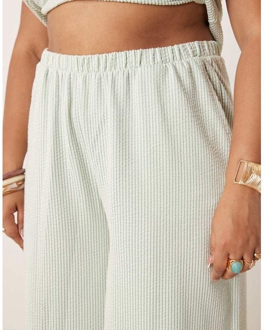 Vila Curve Natural Textured Stripe Wide Leg Pants