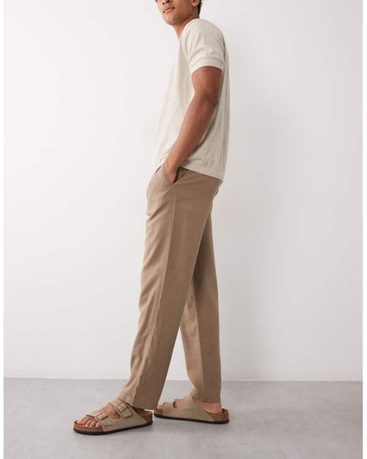 Threadbare Natural Pull On Linen Look Straight Fit Trousers for men