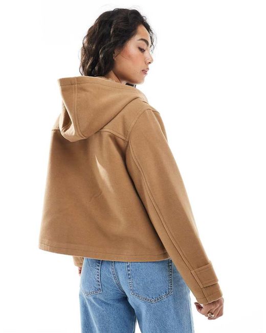 Brave Soul Brown Hooded Faux Wool Duffle Coat With Toggle Front