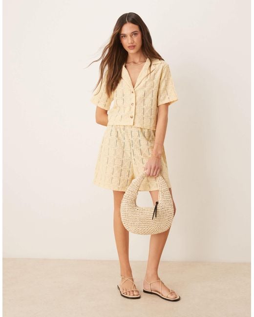 ASOS Natural Co-Ord Semi Sheer Crochet Relaxed Fit Shirt