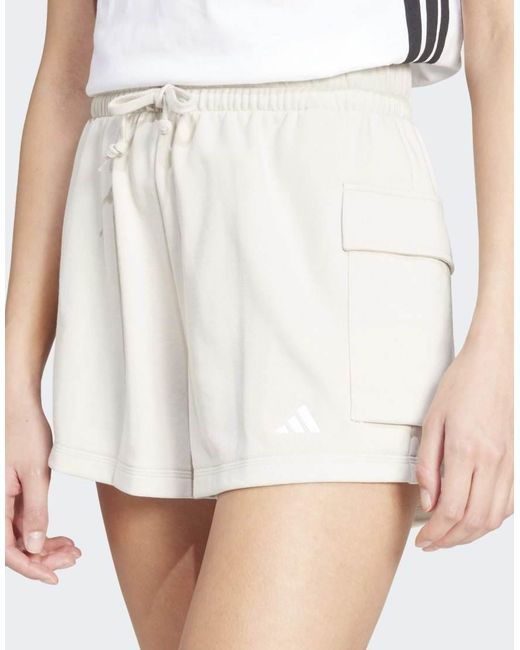 Adidas Originals White Essentials Small Logo French Terry Cargo Shorts