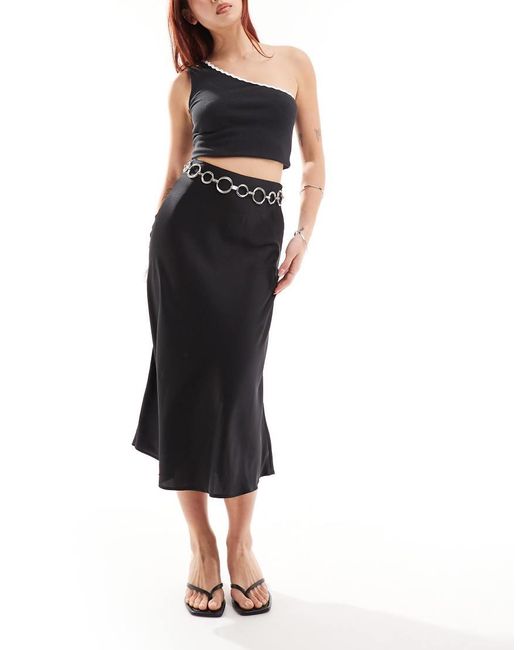 Monki Black Midi Satin Skirt