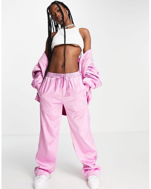adidas Originals '2000s Luxe' Satin Wide Leg Trousers in Pink