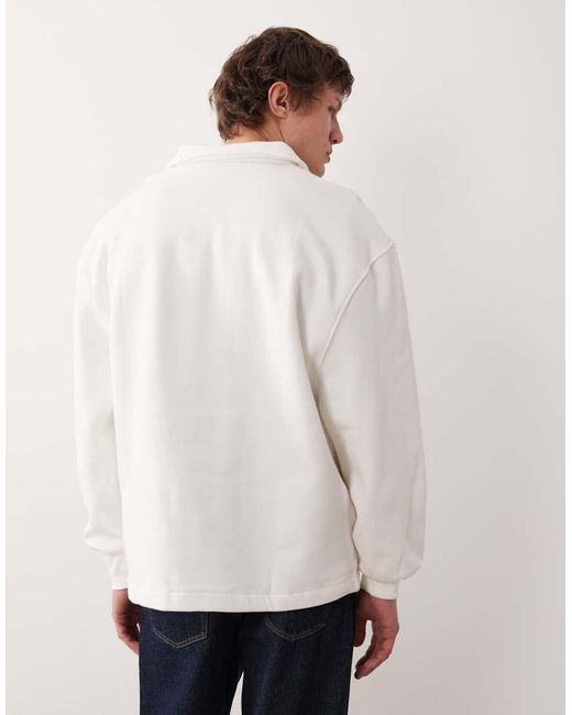 ASOS White Oversized Heavyweight Collared Sweatshirt With Zip for men
