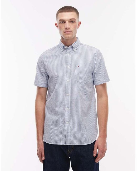 Tommy Hilfiger Blue Seersucker Short Sleeve Shirt for men