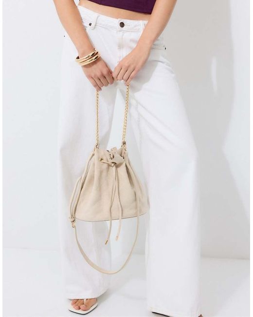 Stradivarius Natural Quilted Bucket Crossbody Bag