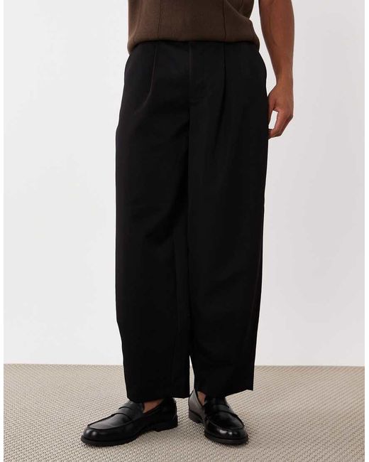 ASOS Black Smart Wide Barrel Leg Pleated Trousers for men