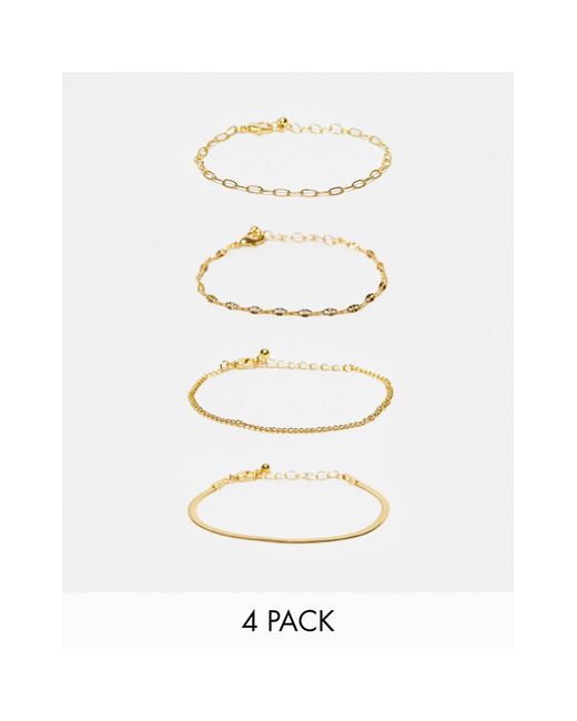 ASOS White Asos Design Curve 14k Plated Pack Of 4 Bracelets With Mixed Chain Detail