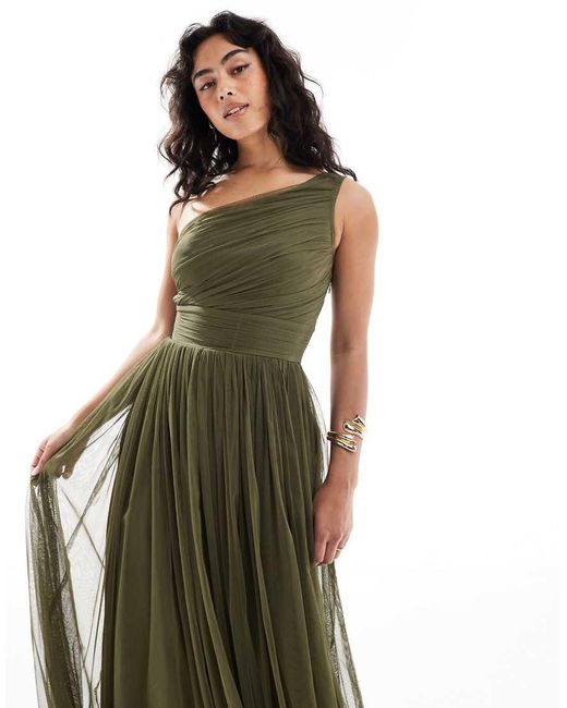 LACE & BEADS Green Bridesmaid One Shoulder Maxi Dress