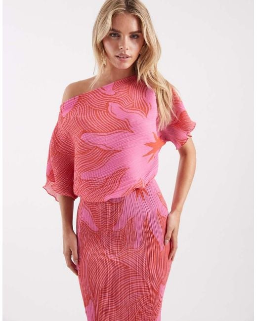 Never Fully Dressed Pink Petite Tilly Off Shoulder Plisse Maxi Dress