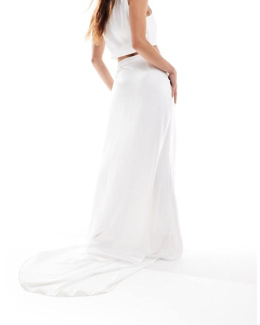 Six Stories White Bridal Satin Maxi Skirt Co-ord With Train