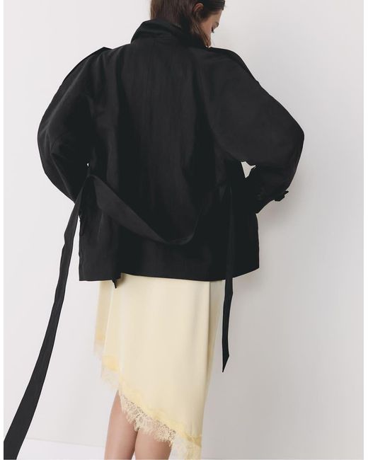 Stradivarius Black High-neck Trench Coat