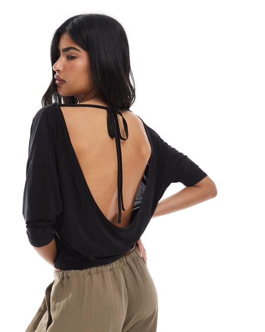 Miss Selfridge Black Soft Touch Open Back Batwing Top