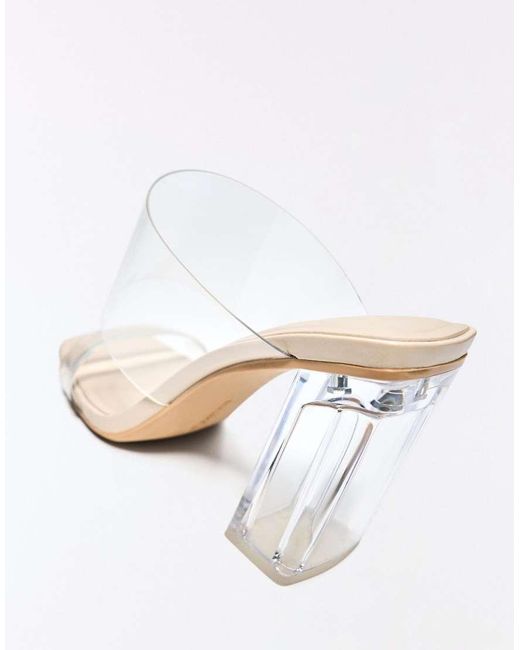Bershka White Vinyl Heeled Sandals