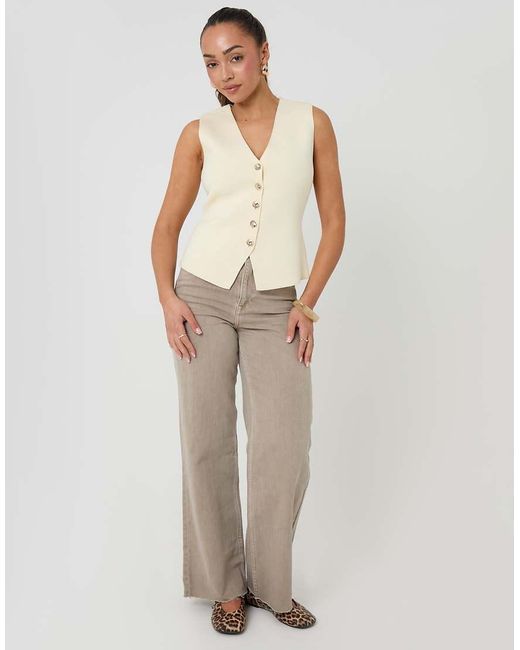 Threadbare Natural V-Neck Knitted Waistcoat