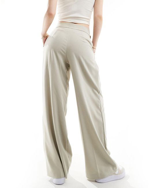 Pull&Bear Natural Wide Leg Double Pleat Tailored Trouser